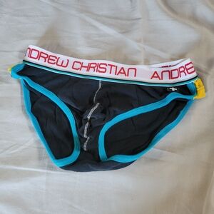 Andrew Christian Men's Black Briefs with Blue Trim - Size S